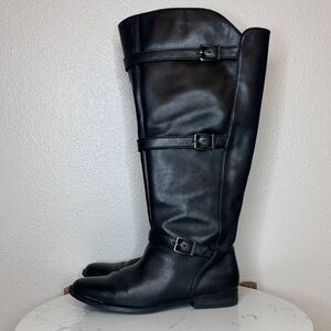 Gianni‎ Bini Black Leather Riding Just Below Knee Boots size 9.5 WIDE CALF